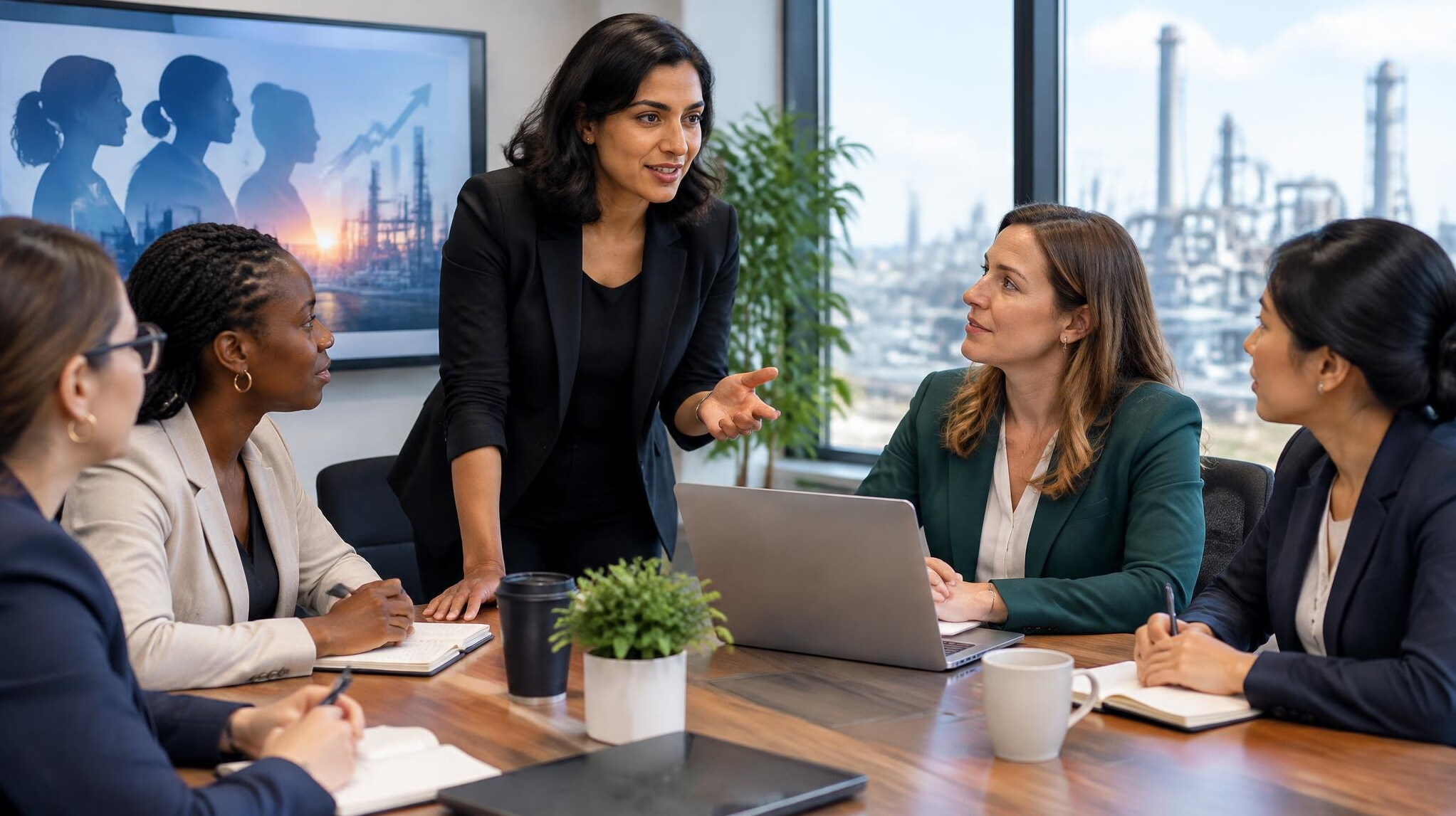 women entrepreneurs leading meeting