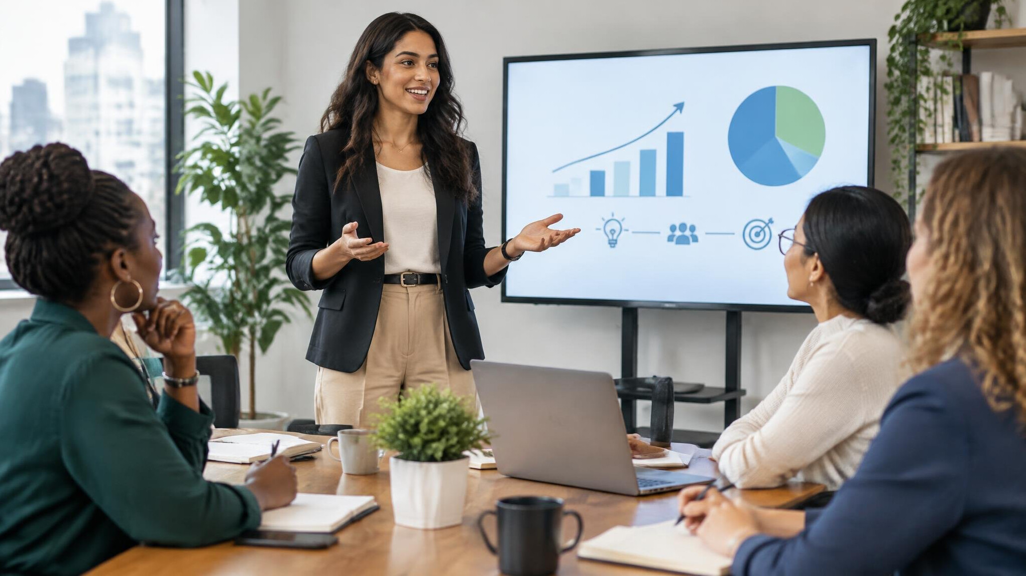 woman presenting business plan