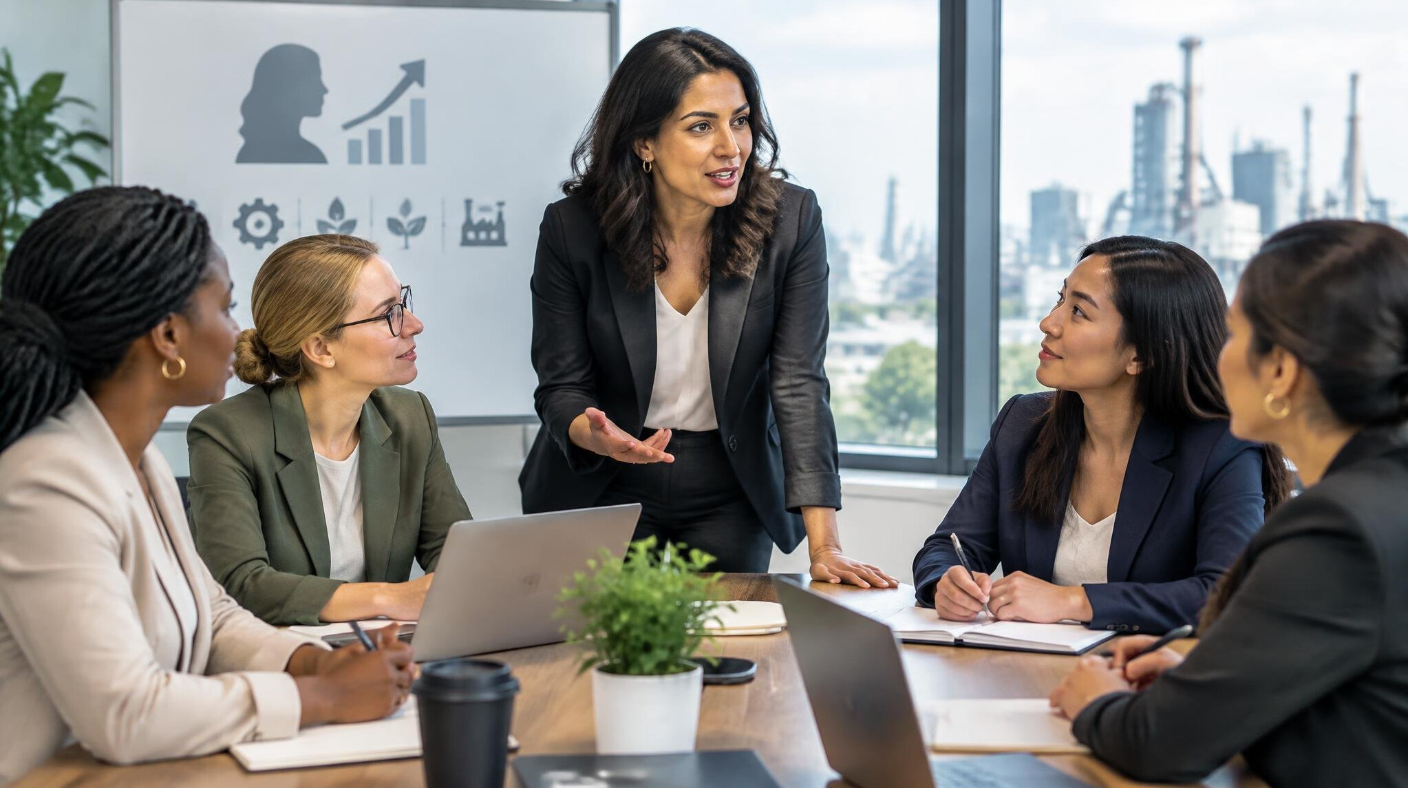 women entrepreneurs leading meeting
