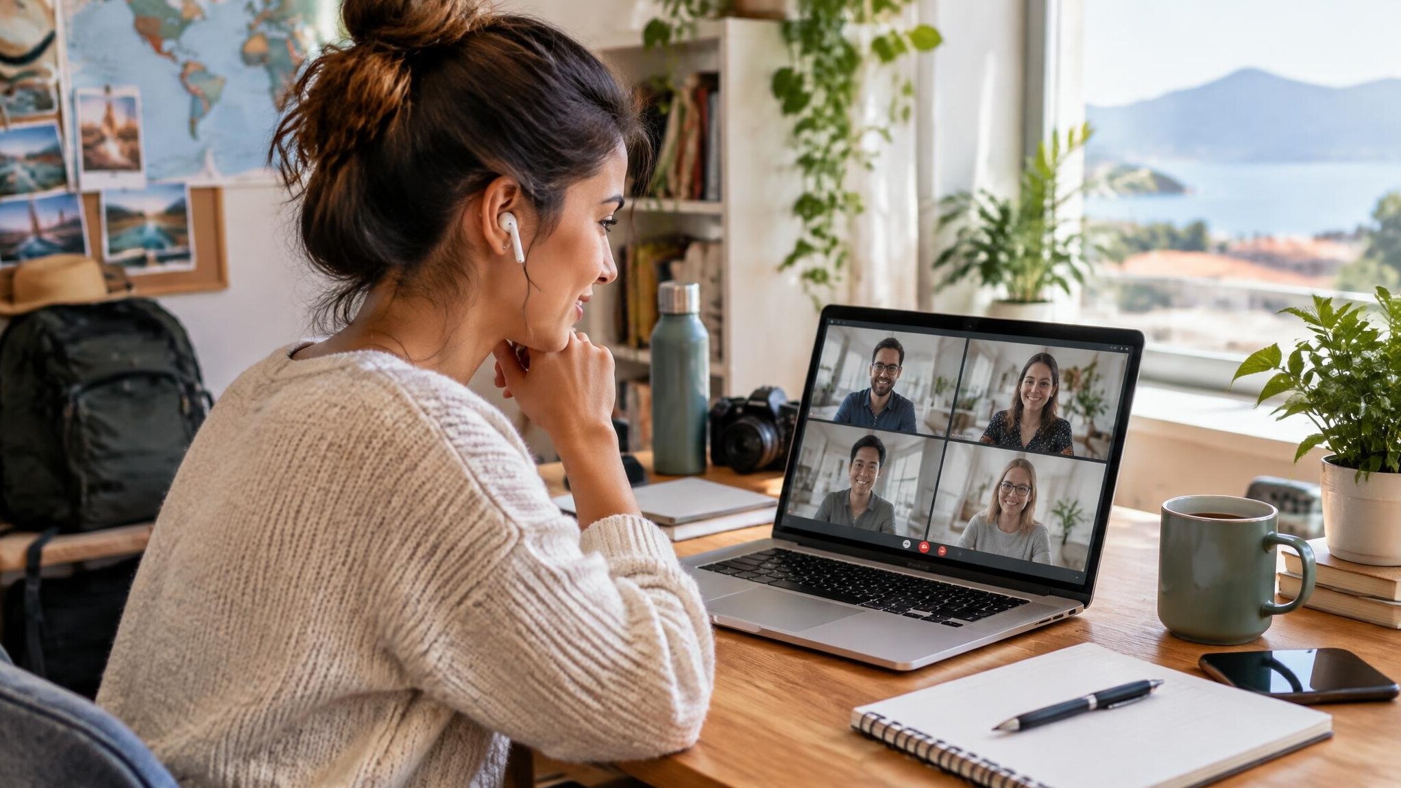 young woman working remotely on laptop