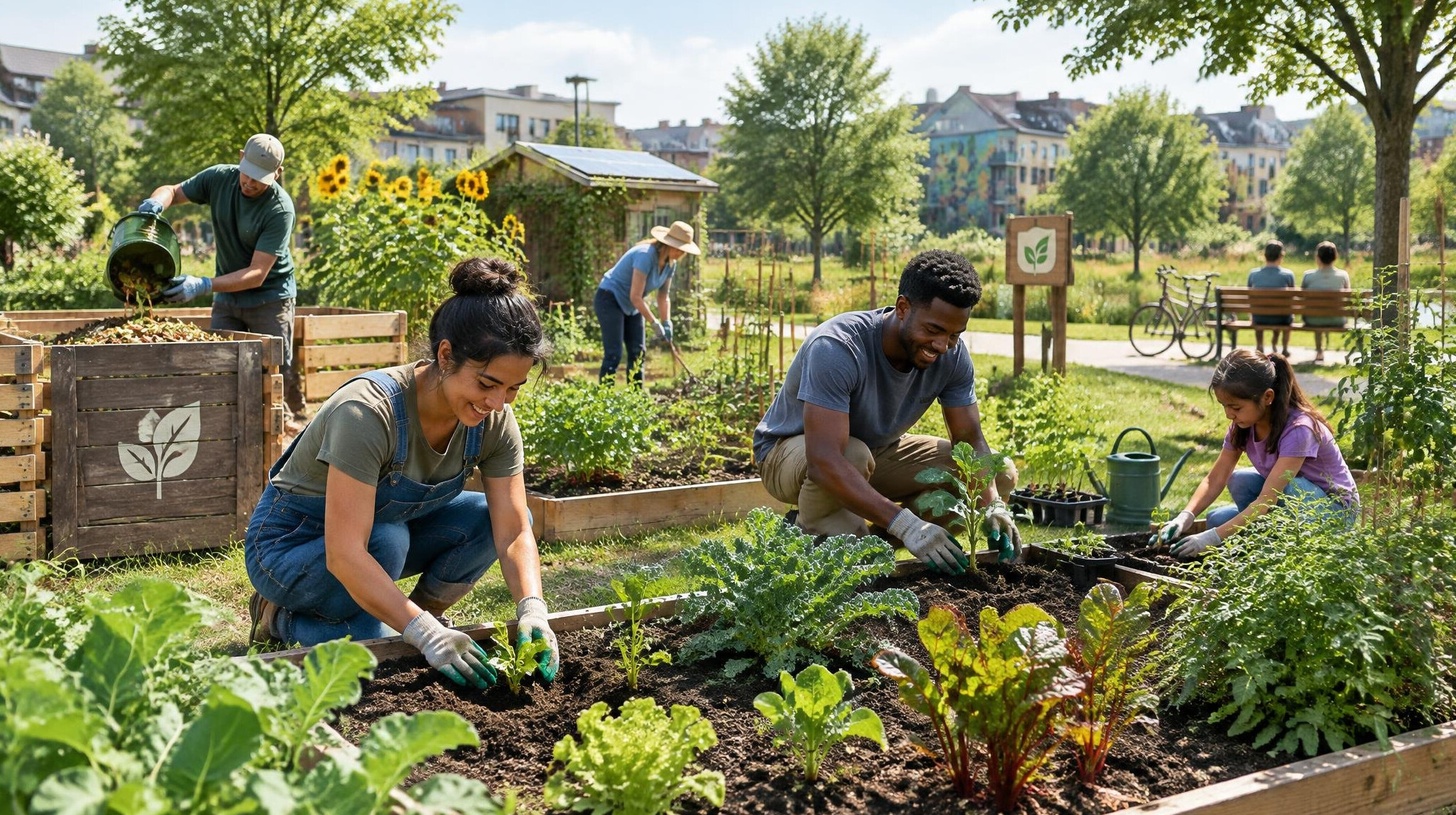 community garden with compost