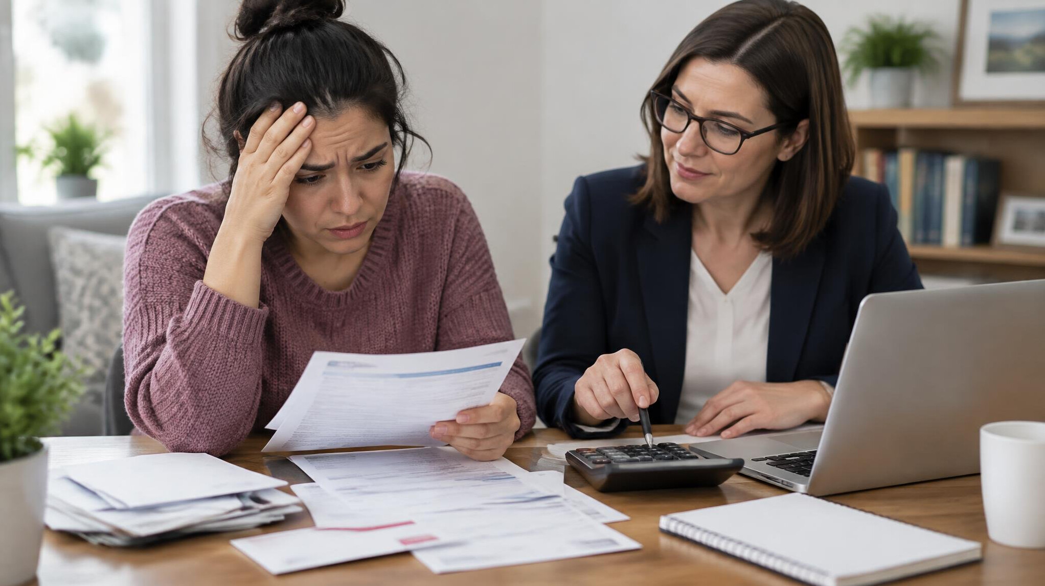 stressed person looking at bills